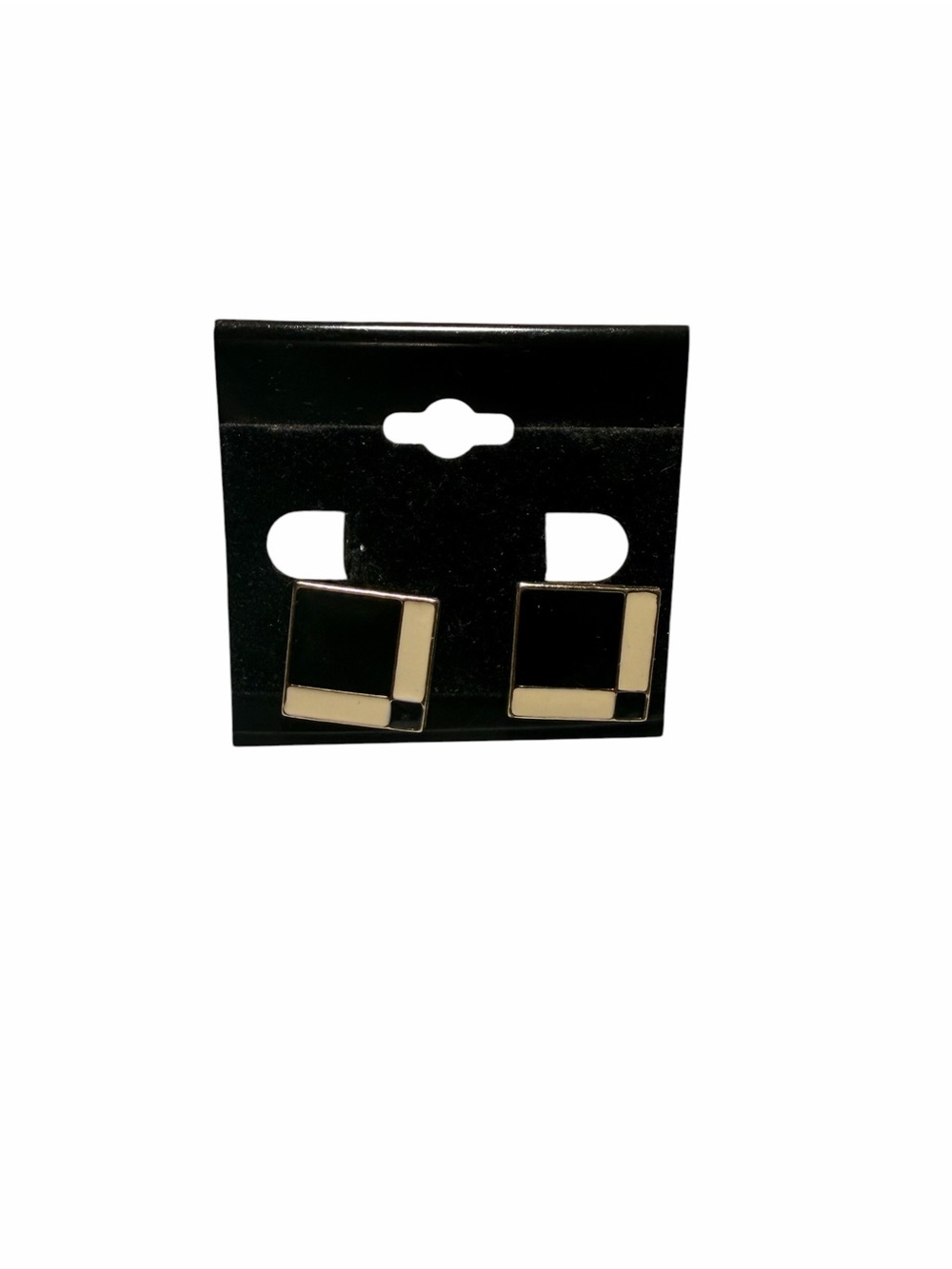 Gold and Black Square Stud Earrings - Women Jewelry